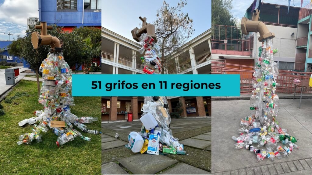 Comunidades de 11 regiones de Chile construyeron 51 grifos con basura plástica de un solo uso.